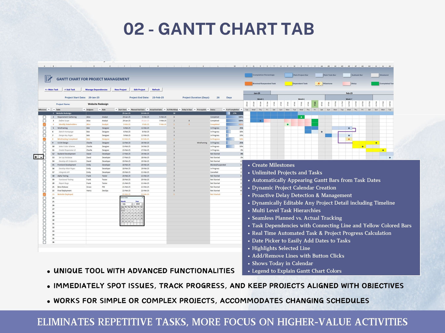 Automated Project Planner Gantt Chart Excel Spreadsheet