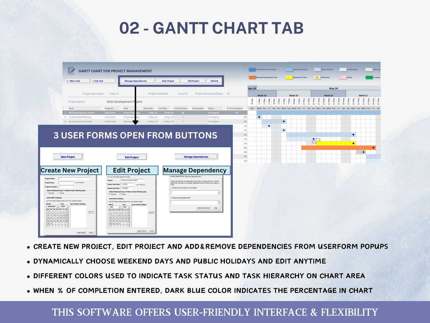 Automated Project Planner Gantt Chart Excel Spreadsheet