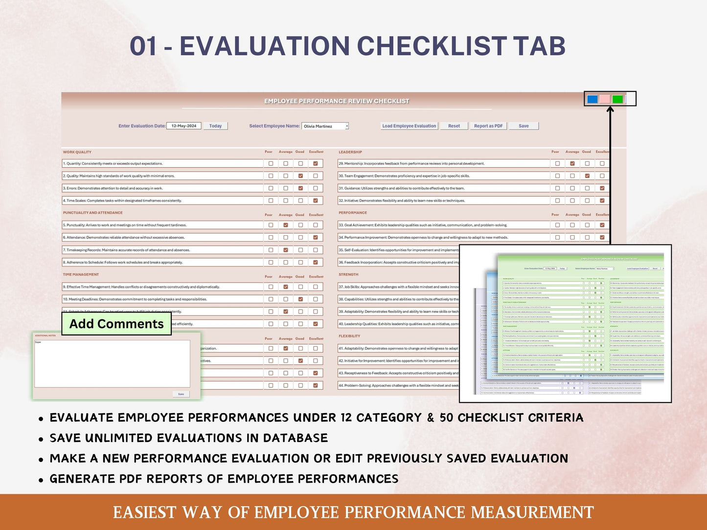 Employee Performance Review Tracker Excel Template | HR Evaluation Form
