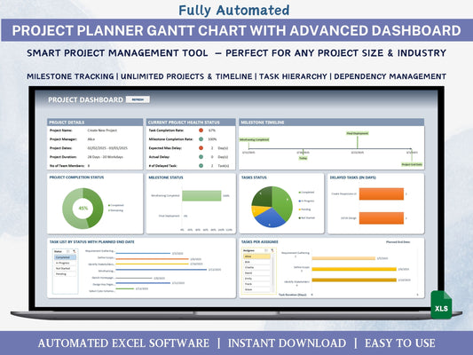 Automated Project Planner Gantt Chart Excel Spreadsheet
